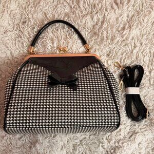 New Royal Monk Marilyn Handbag Black & White Houndstooth Rockabilly Pinup Style